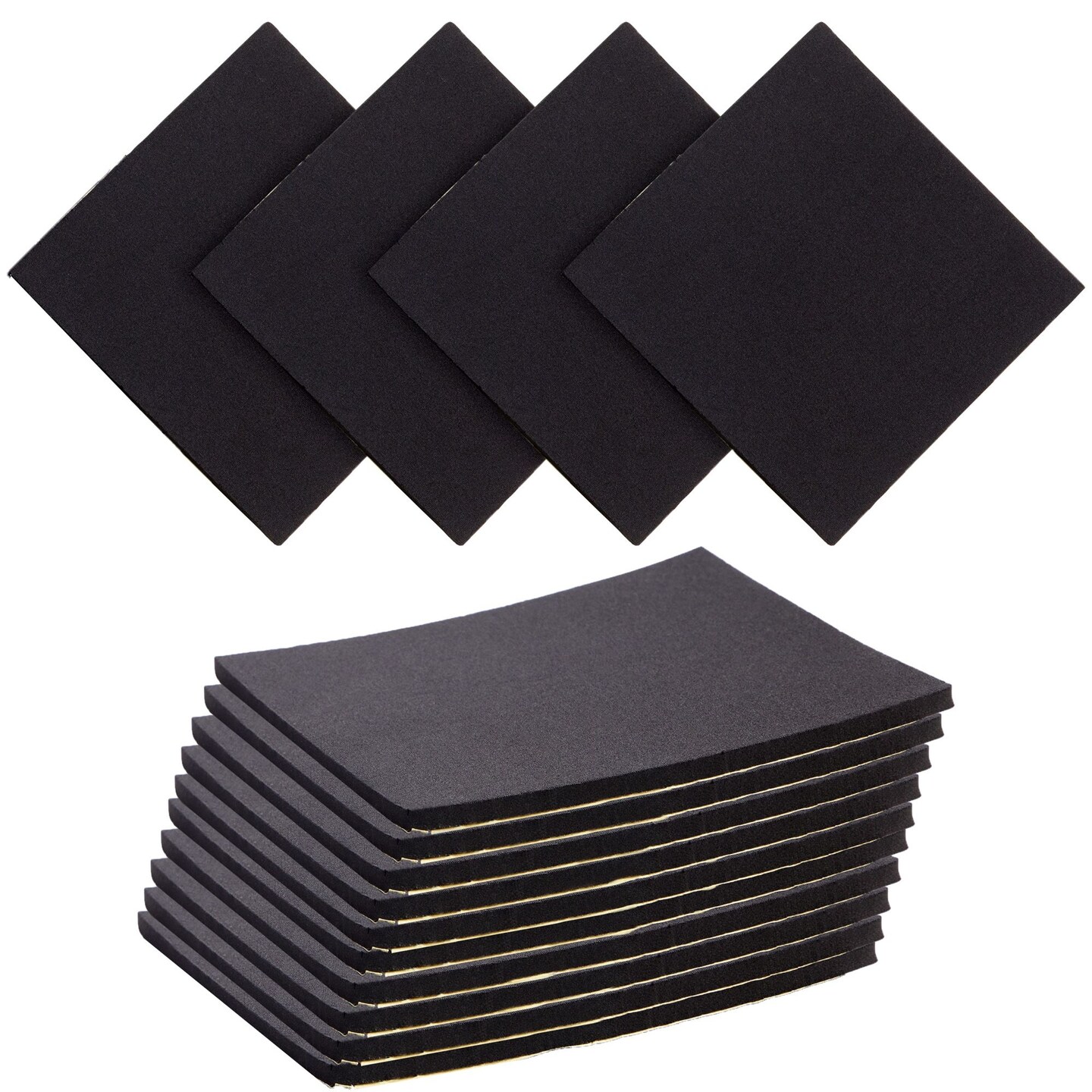 10 Pack Adhesive Foam Padding 1/4 Inch Thick Neoprene Rubber Sheets, Anti Vibration Pads (Black, 6x6 In)