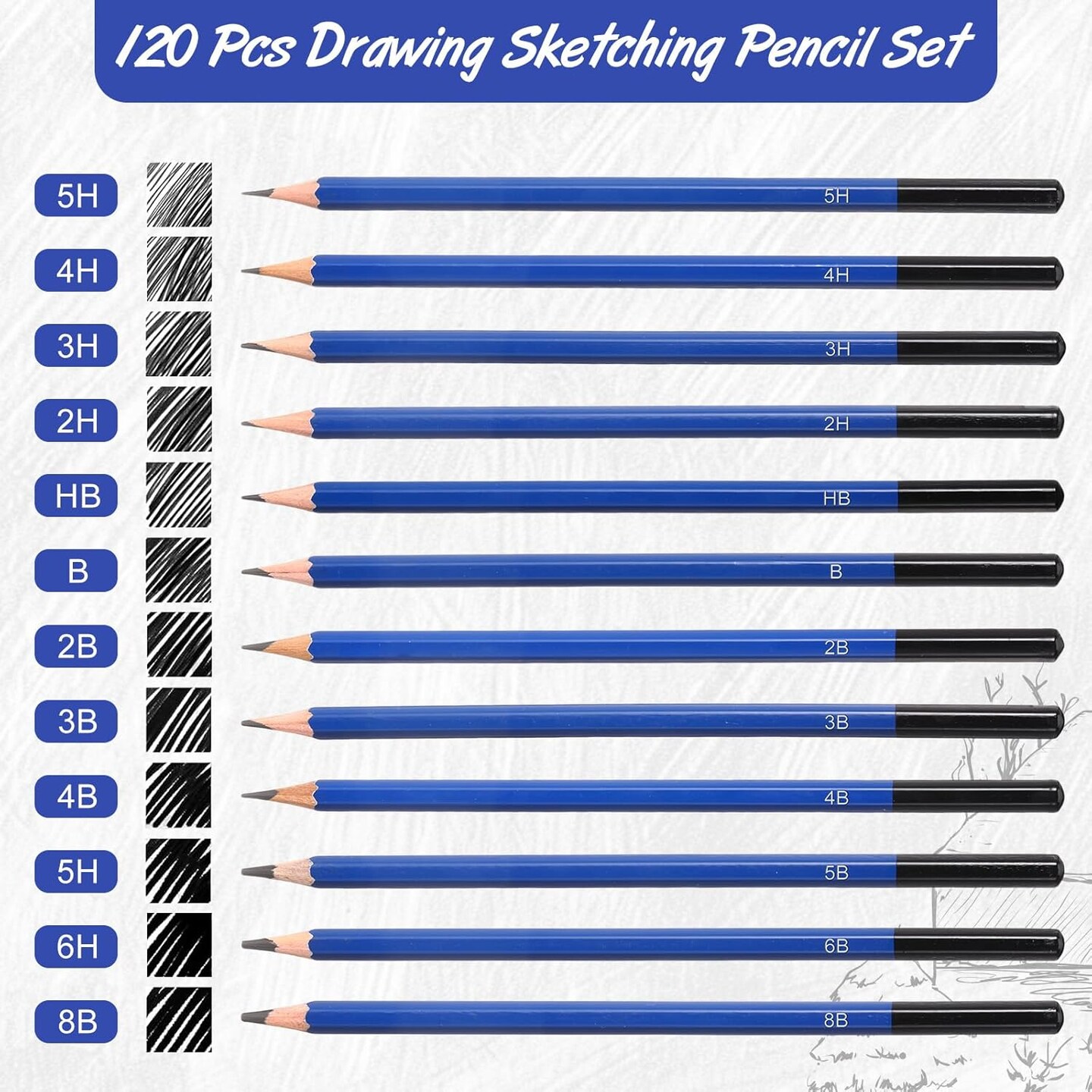 120 Pcs Graphite Sketch Pencil Set (8B - 5H) Professional Drawing Pencils for Beginners Pro Artists Drawing Art, Sketching