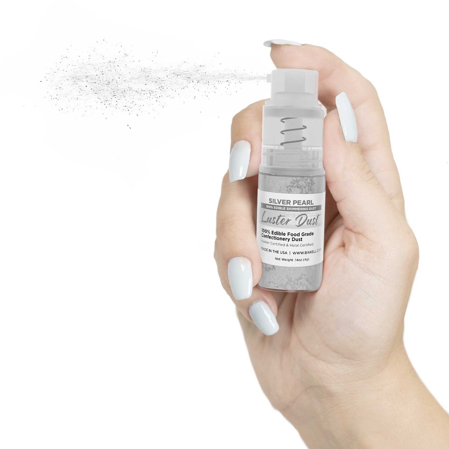 Bakell - Silver Pearl Luster Dust (4g, 1x Pump) Edible Vegan Dust &#x26; Paint for Baking, Desserts and Beverages