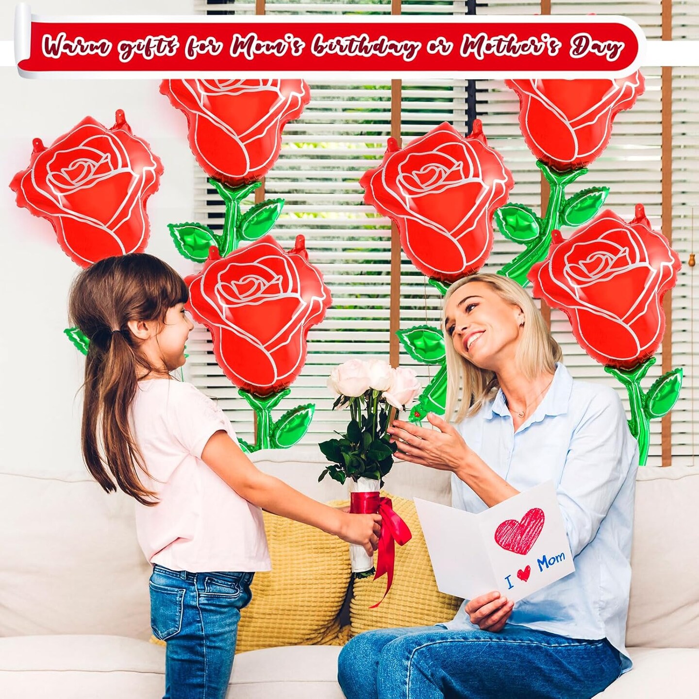 6 Pcs Red Rose Balloons,37 Inch Giant Rose Foil Balloons Rose Shaped Balloons,Red Rose Flower Balloon Valentines Day Balloon for Birthday Wedding Valentines Day Flower Theme Party Decoration