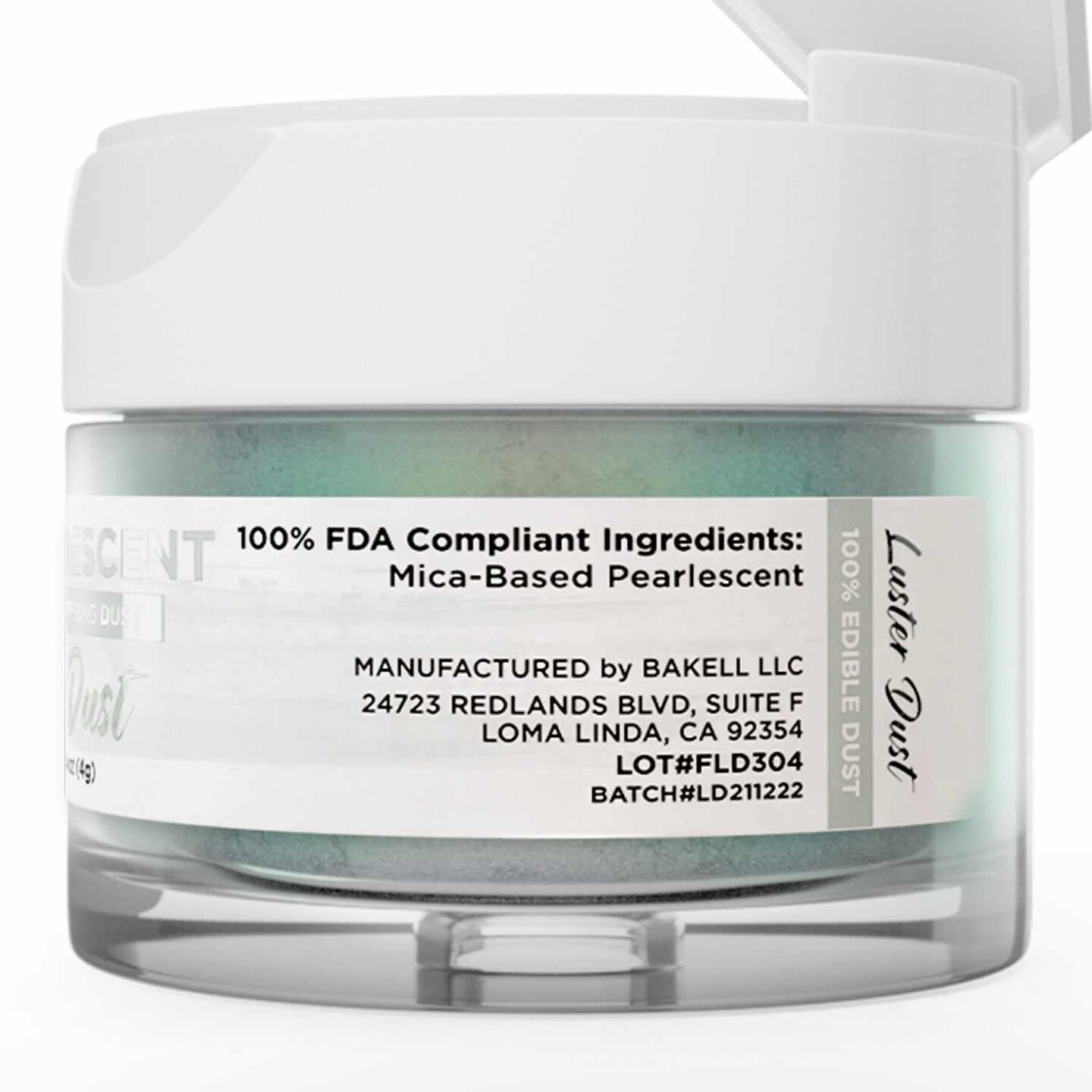 Bakell - Green Iridescent Luster Dust (4g, 1x Pump) Edible Vegan Dust & Paint for Baking, Desserts and Beverages