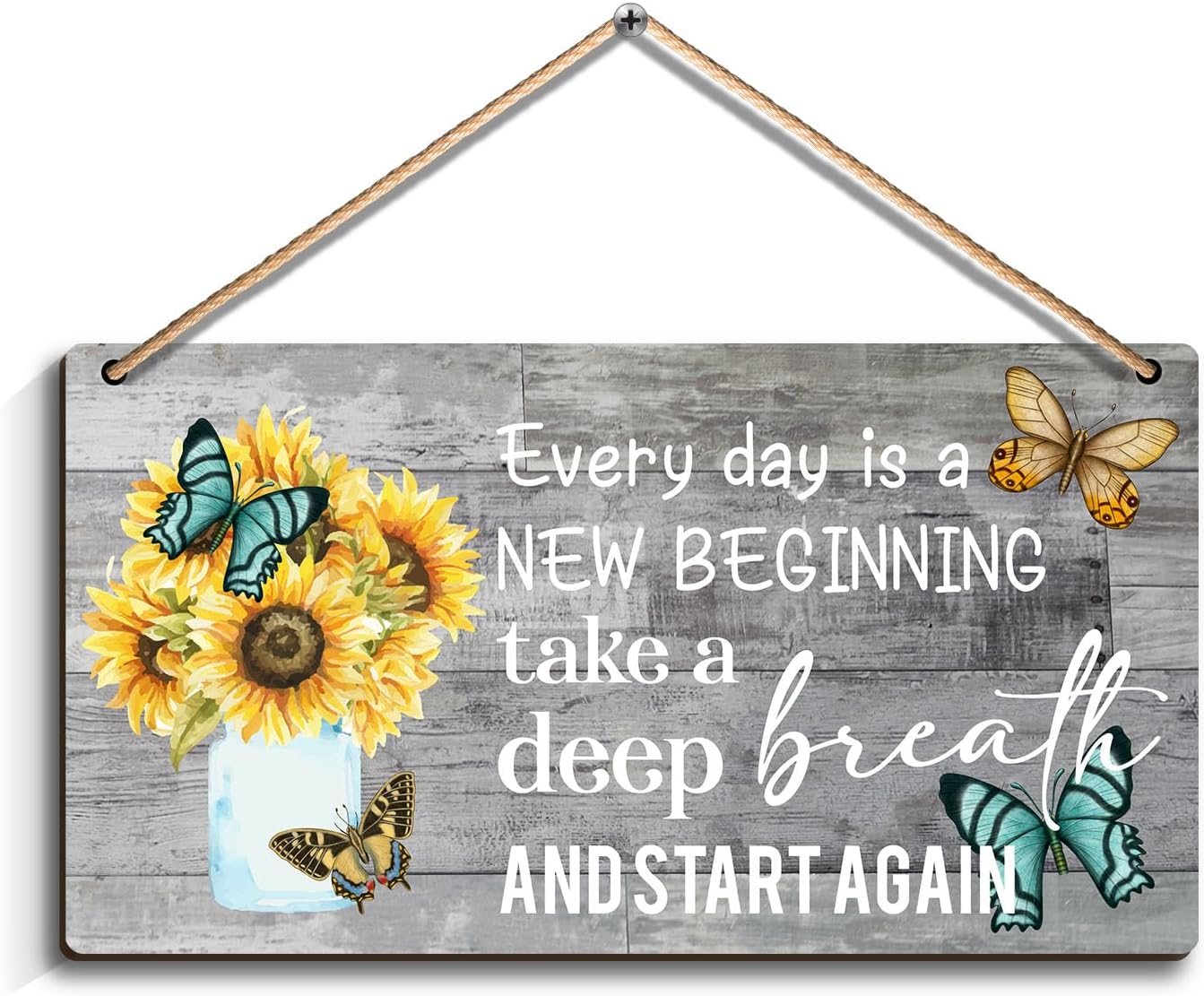 Decorations Every day is a new beginning - Dandelion Butterfly Wooden Wall Art, Motivational and Inspirational Decorations for Home,Housewarming Gift