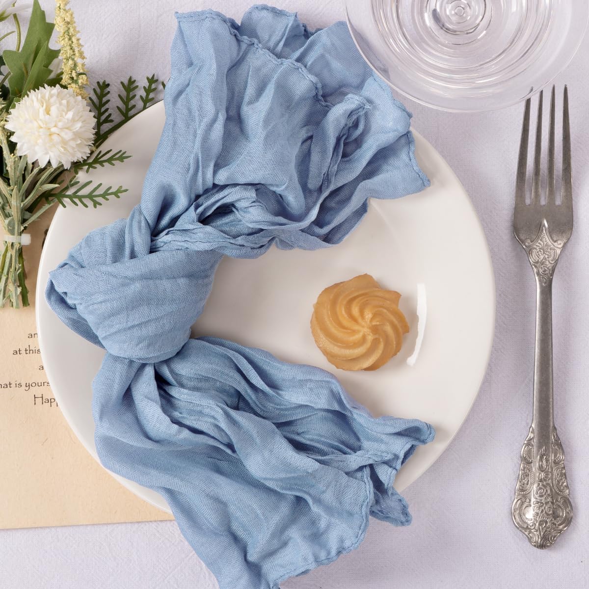 60 Pack Cheesecloth Napkins Dusty Blue Wedding Napkins 21&#x22;x21&#x22; Boho Reusable Napkins in Bulk for Easter Wedding Bridal Baby Shower Events Table Decor