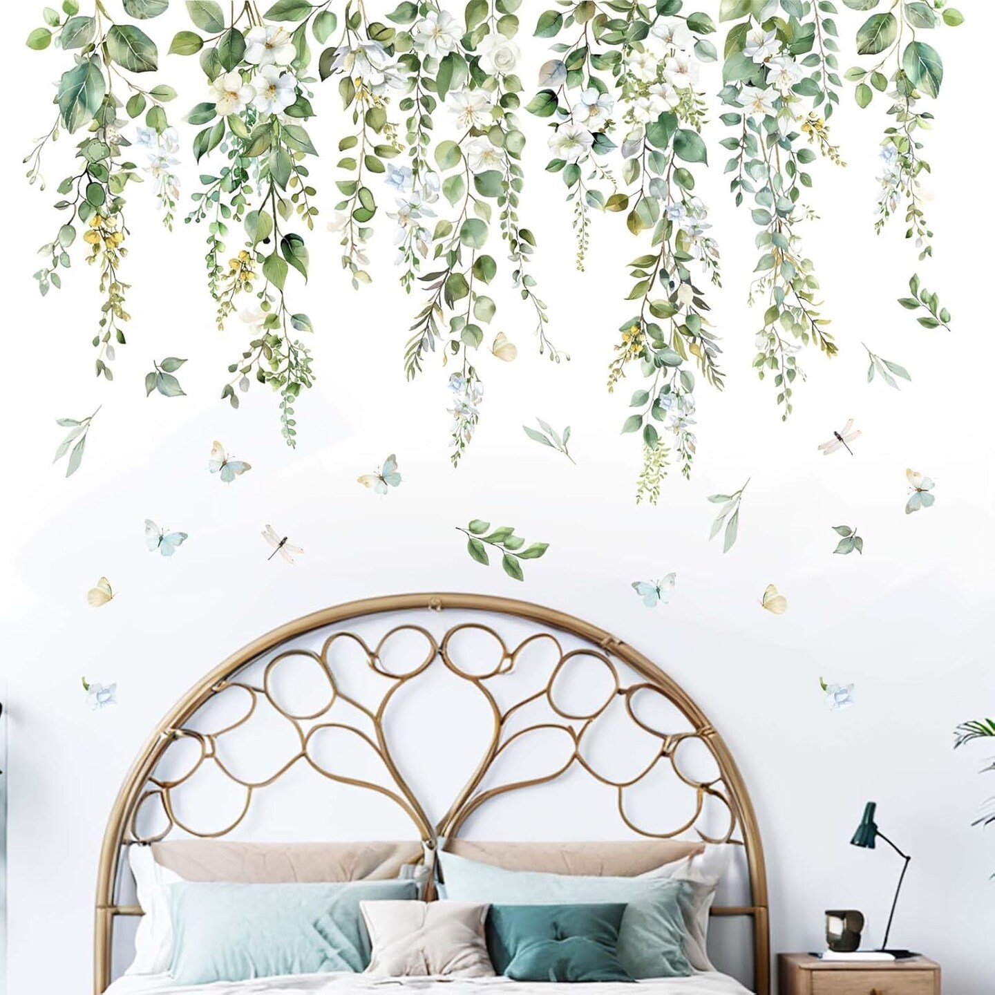 Hanging Vine Wall Decals - Green Nature Plants Leaves Wall Stickers - Bedroom Living Room Sofa TV Background Home Wall Decor