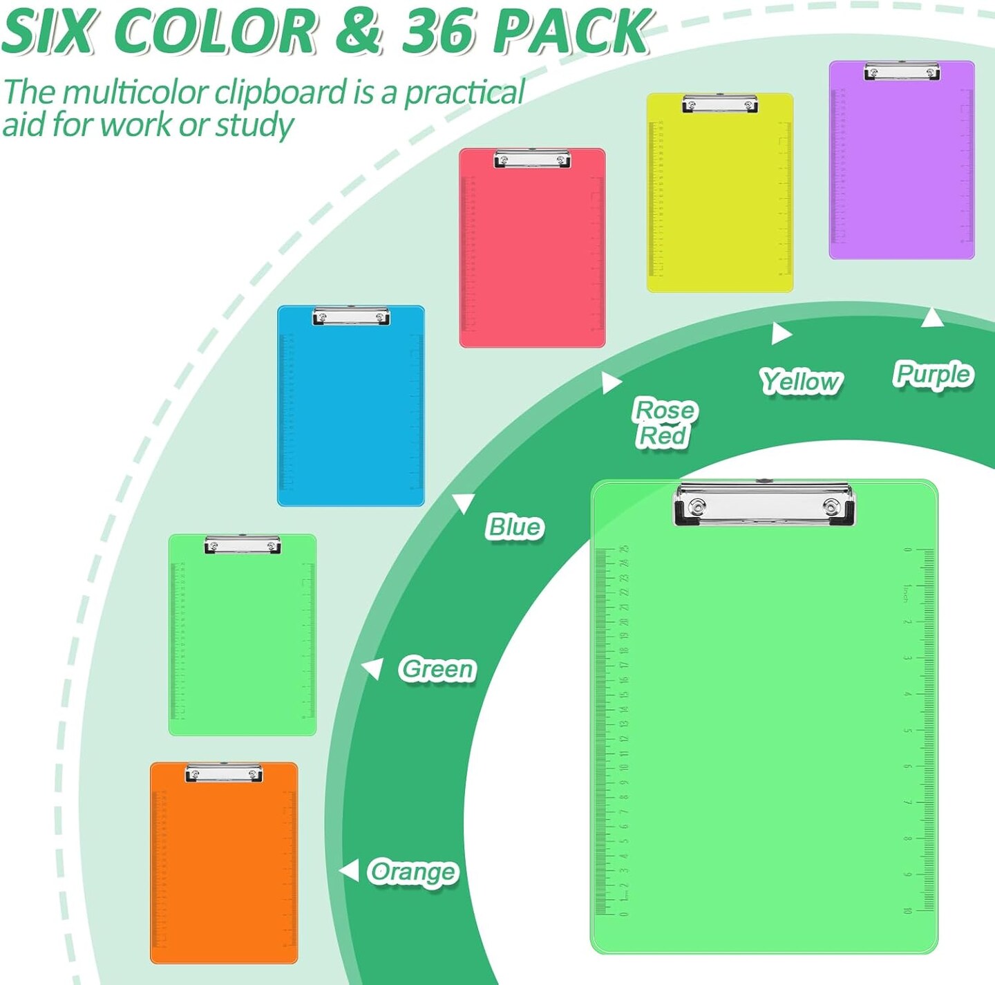 Plastic Clipboards, 36 Pack Clear Colored Clipboards, Low Profile Clip Board 12.5 x 9 Inch Standard Letter Size, Office Supplies Classroom Teacher