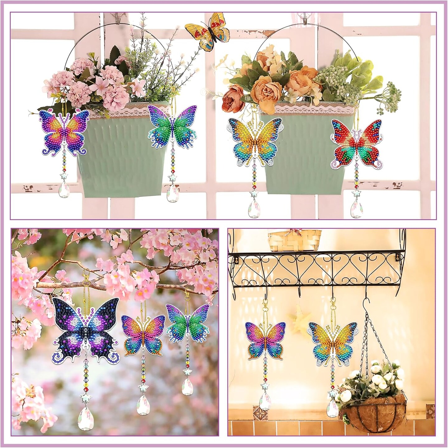 6 Pcs Butterfly Diamond Art Kits for Adults Beginner DIY Diamond Art Suncatchers Wind Chimes Small Diamond Painting Kits Arts and Crafts for Adults Gem Paint by Numbers Hanging Ornament