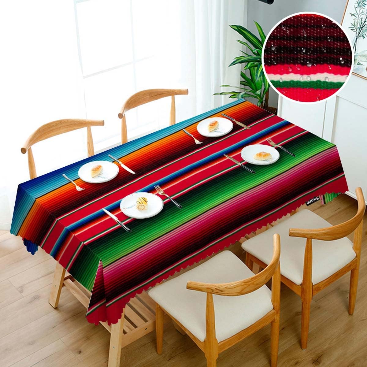 Decorative Rectangle Table Cloth Mexican Style, Traditional Blankets Colorful Stripes Polyester Tablecloth Kitchen Table Cover for Dining BBQ Picnic Coffee Table 50x72, 4-6 Seats