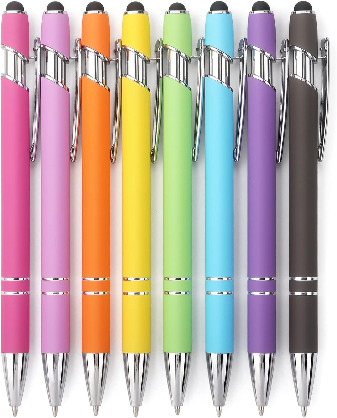 8 Pack Ballpoint Pen 2-in-1 Stylus Retractable Ballpoint Pen with Stylus tip, Metal Stylus Pen for Touch Screens, 1.0 mm Black Ink(Mixed Color)