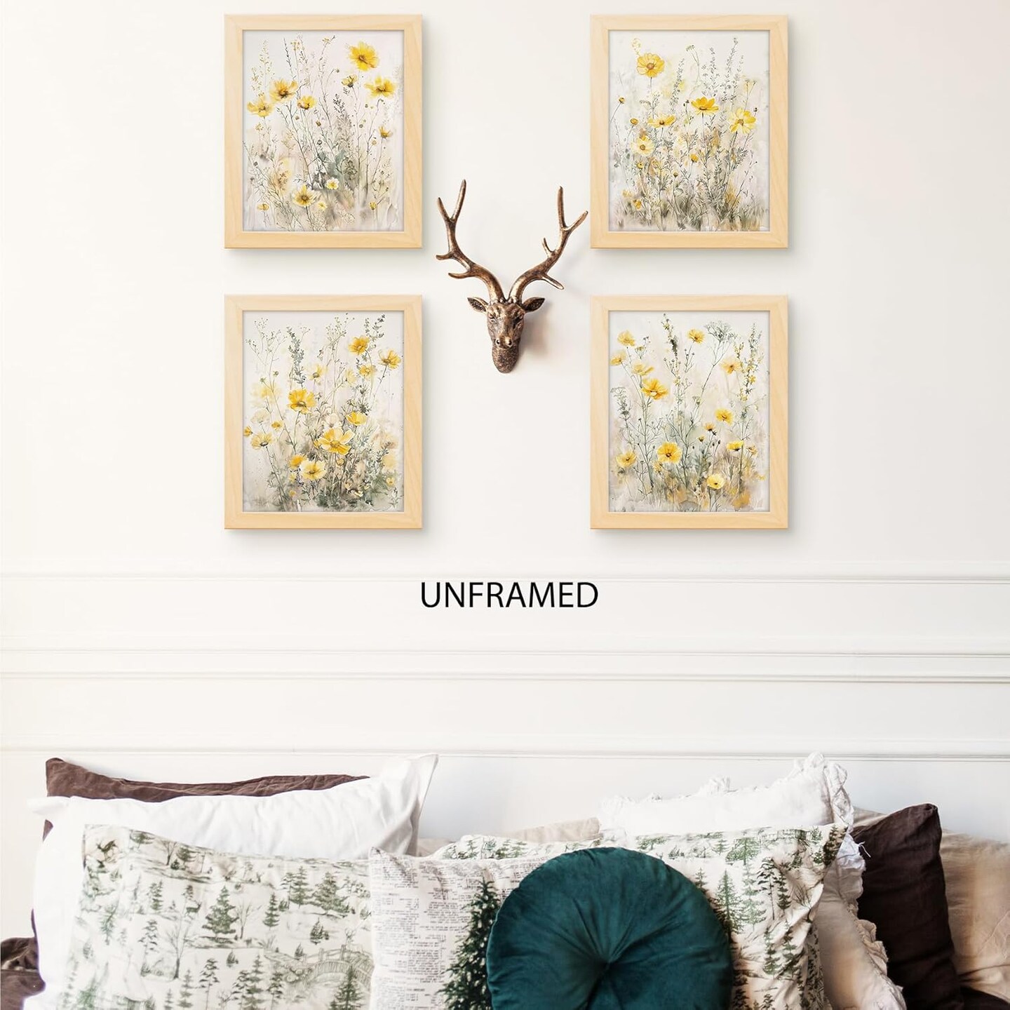 Summer Floral Wall Art Prints Set of 4, Summer Yellow Daisy Flower Wall Posters Decor for Farmhouse Home Living Room Porch Patio, Floral Poster Prints (8x10 Inches UNFRAMED)