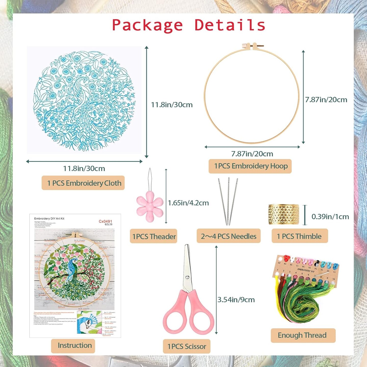 Embroidery Kit for Beginners, Embroidery Starter Kit with Pattern and Instructions 11.81 x 11.81 x 0.39 inches