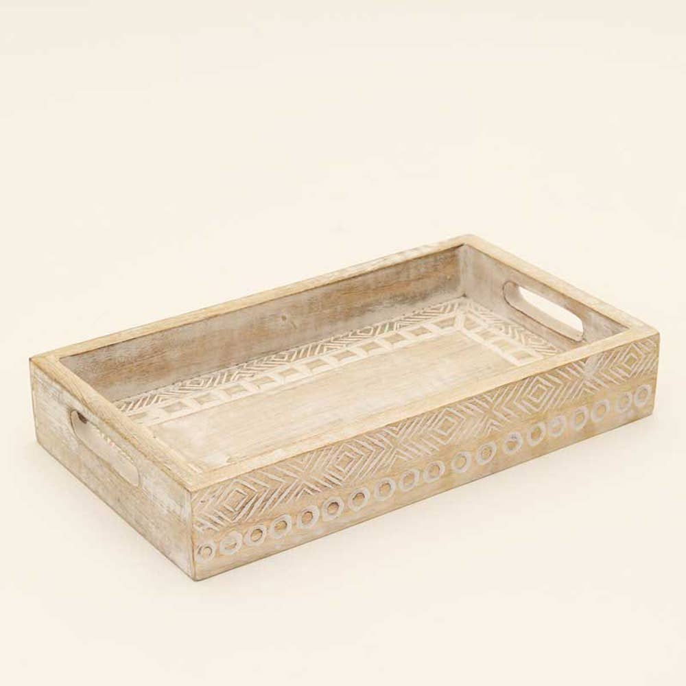 Wooden Tray (Nested) - Set of 3 Pcs - Distress White