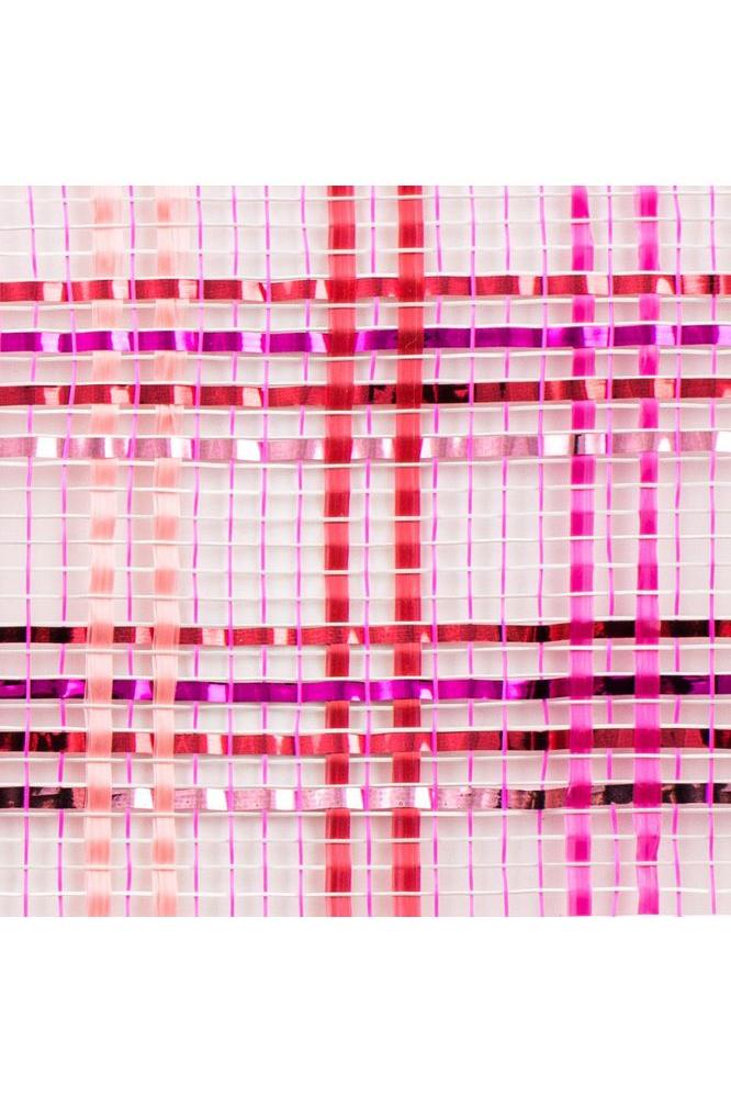 10&#x22; Vertical Foil Plaid Mesh Ribbon: Pink and Red (10 Yards)