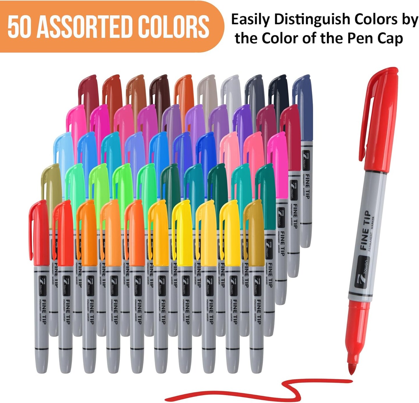 100 Pack Permanent Markers Bulk - 50 Assorted Colors + 50 Black Waterproof Quick Drying Colored Pens Set for Classroom Home Office School Supplies, Adults Coloring Marking