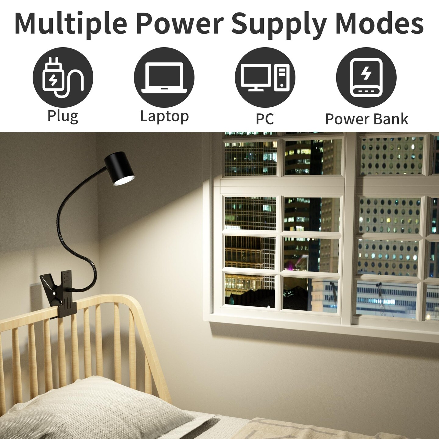 Arts Desk Lamp,USB Clip On Light,3 Color Modes,10 Brightness Levels,360° Gooseneck LED Reading Light,Eye-Care for Home Office,Headboards, Black