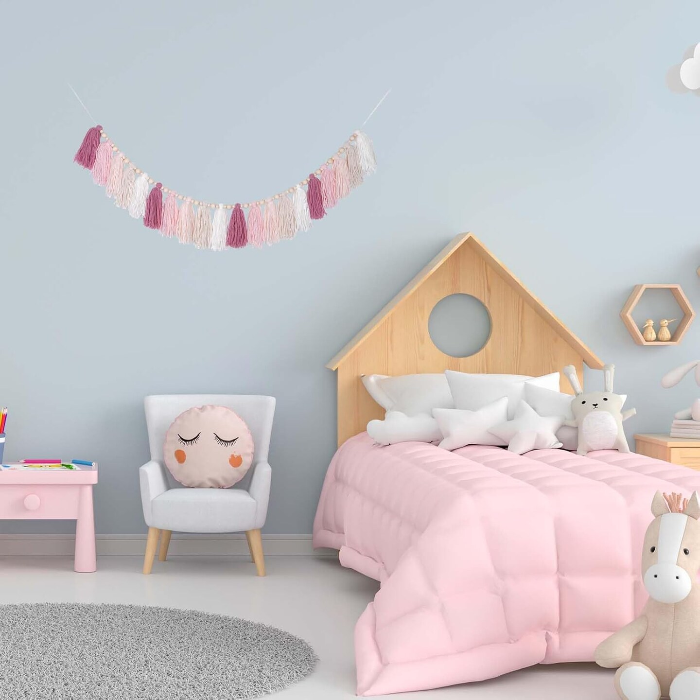 Pink Yarn Tassel Garland Boho Pastel Preppy Bunting Banner Wall Hanging Tassels for Nursery Kids Bedroom Dorm Room Baby Shower Birthday Classroom Office Party Wedding Decor