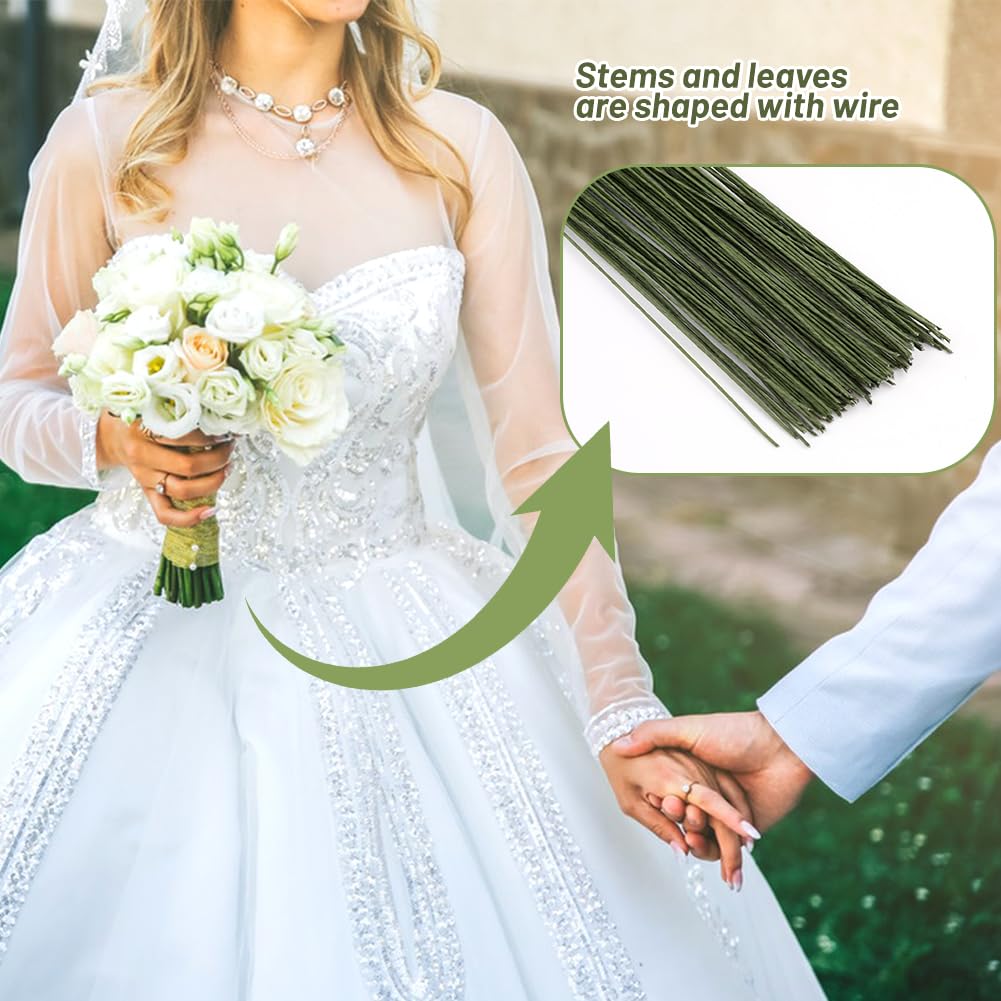 50-Pack 18-Gauge Dark Green Floral Wire Stems, Paper-Wrapped for Crafts