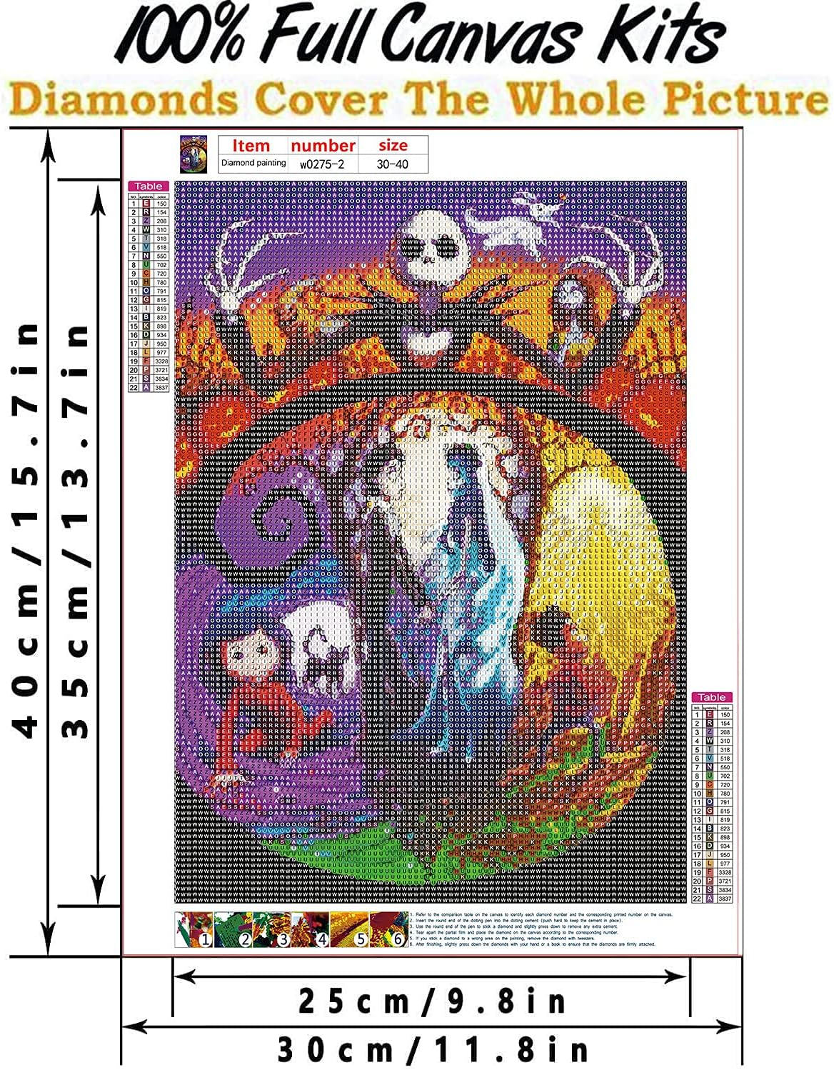 DIY Diamond Painting Jack and Sally Halloween 12x16Inch, Full Round Drill Kits Nightmare Before Christmas Cross Stitch Mosaic Art for Adults Relax &#x26; Home Wall Decor Festival Gift