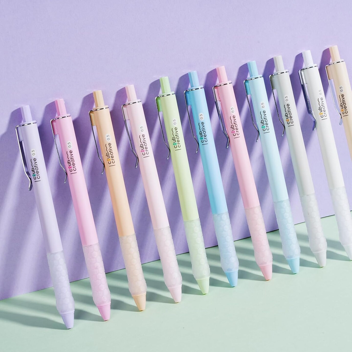 Gel Pens, 0.5mm Fine Point Smooth Writing Pens, 12 Count Set with Blue Gel Ink, Pastel & Assorted Color Body, Functional & Pretty Pens for Office, School, Journaling, Writing