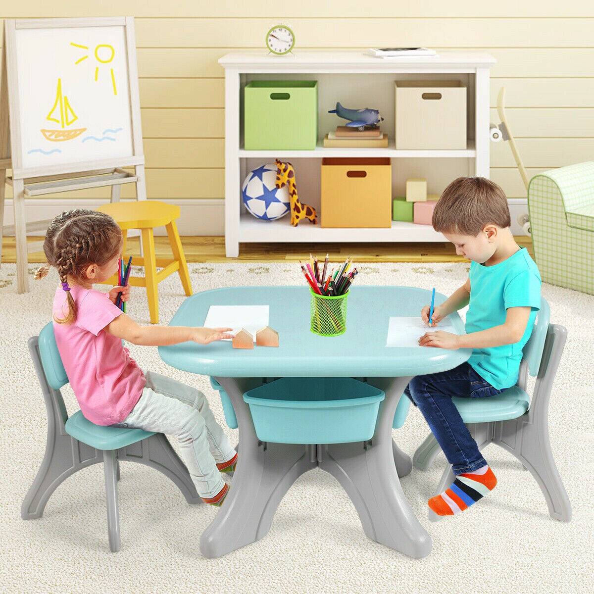 Kids Activity Table and Chair Set Play with Storage