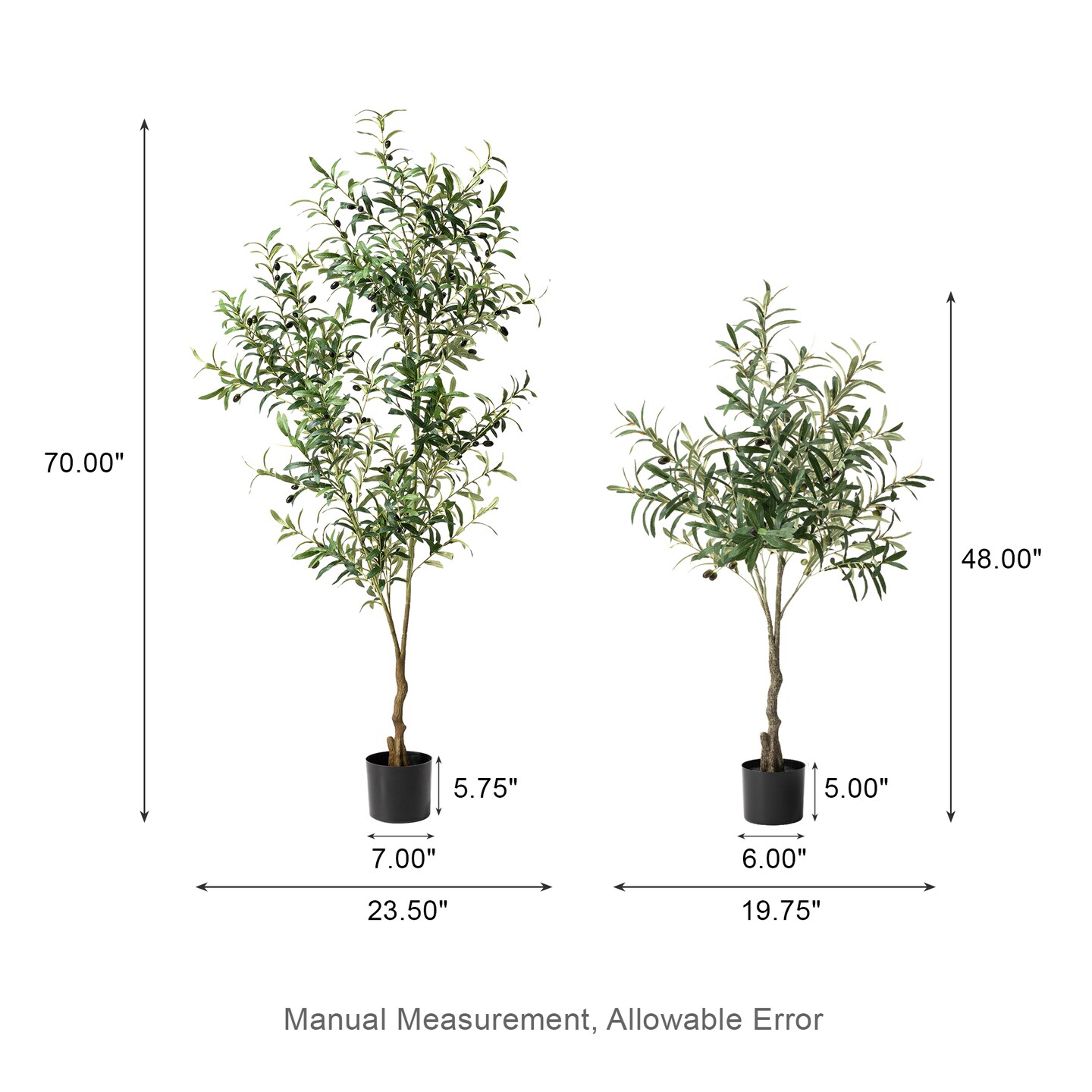 Set of 2 4ft &#x26; 6ft Faux Artificial Olive Trees With Black Pot