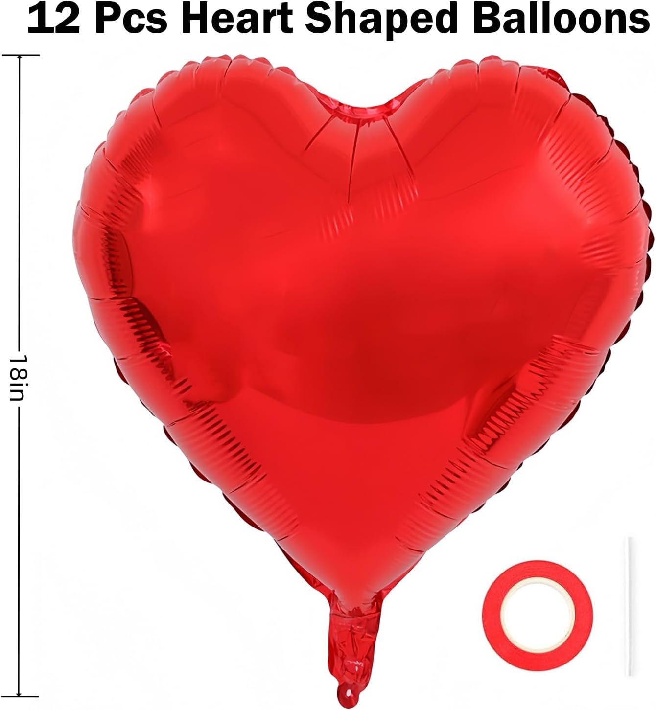 12Pcs Red Heart Balloons, 18 Inch, Love Balloons for Valentine&#x27;s Day, Wedding, Birthday Decorations