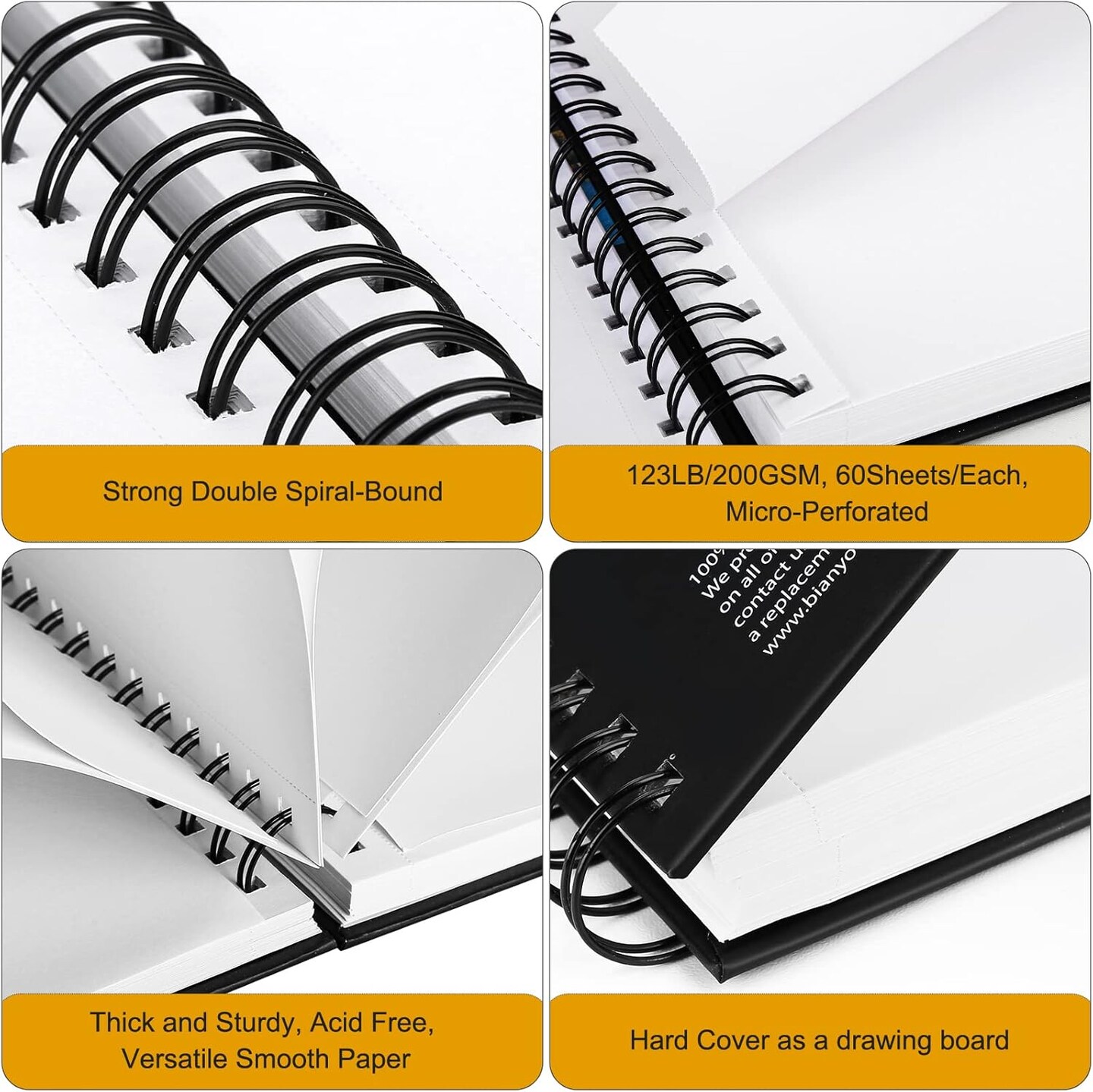 Sketchbook, A4 (8.26&#x22; X 11.69&#x22;), 60 Sheets/Each, 123 LB/200 GSM, Pack of 1 Pad, Spiral-Bound Pad, Ideal for Wet &#x26; Dry Media Like Art Marker, Watercolor, Acrylic, Pastel, Pencil