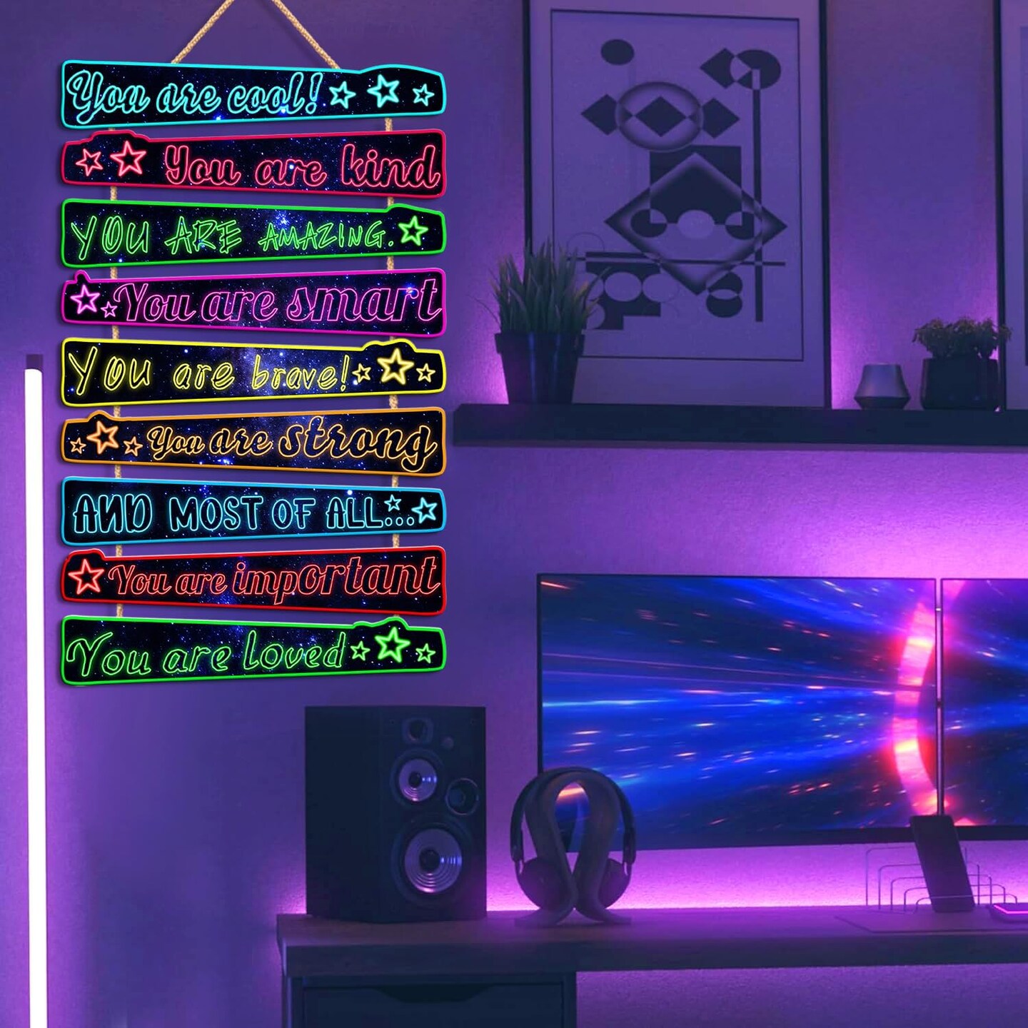 9pcs Gaming Wall Decor – Neon Inspirational Signs for Boys’ Room & Game Room