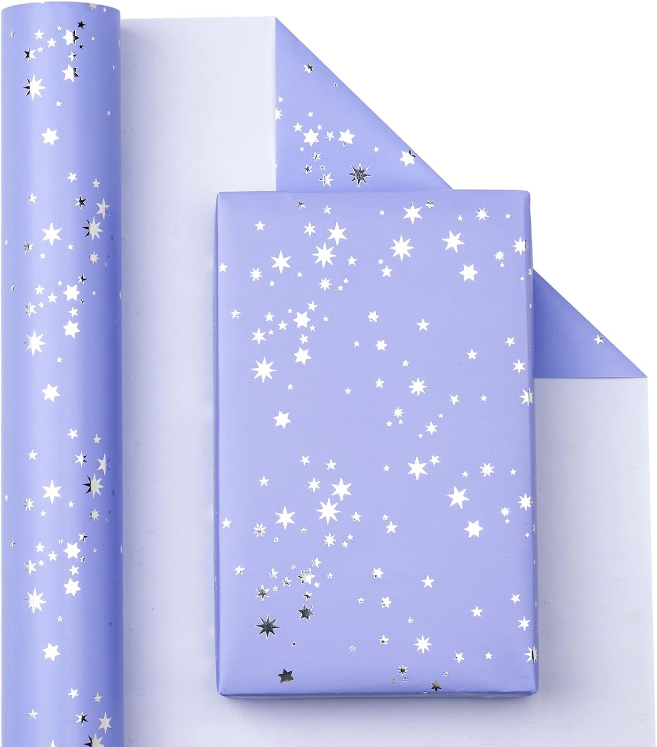Wrapping Paper Roll - Mini Roll - 17 Inch x 33 Feet - Stars with Silver Foil Design