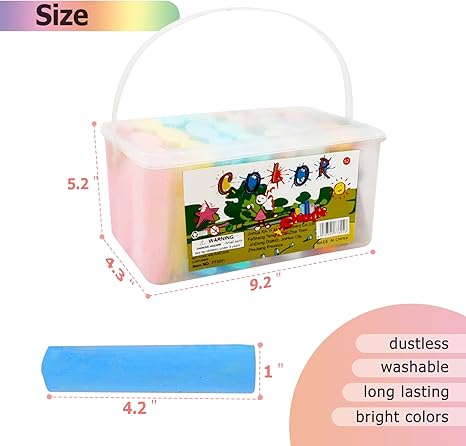 Washable Sidewalk Chalk Set- 52 Pieces 7 Colors Jumbo Chalk For Kid and Adult, Paint on Classroom Chalkboard or Outdoor Playground, Good Gift for Party
