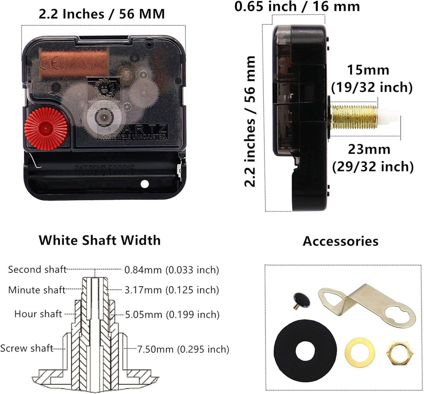 12888 23mm Shaft Clock Movement with 2 Spade Hands to Fit Dials up to 40 cm&#xFF08;15.7 Inches&#xFF09; in Diameter.