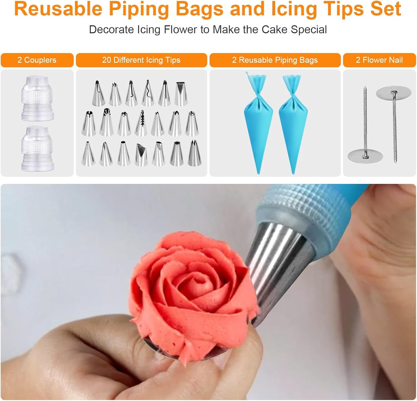 12-Inch Cake Turntable Decorating Kit – 33-Piece Set with Icing Tips, Spatulas & Baking Tools