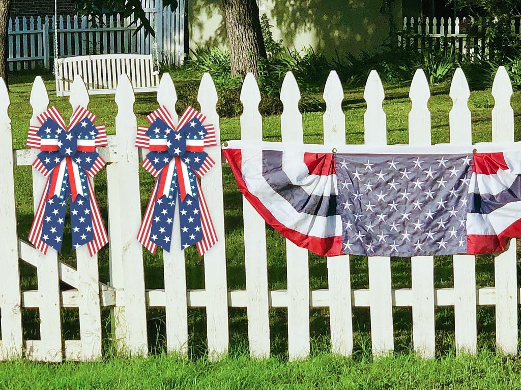 Large Patriotic Burlap Bow, Red White Blue, 4th of July Wreath Decor