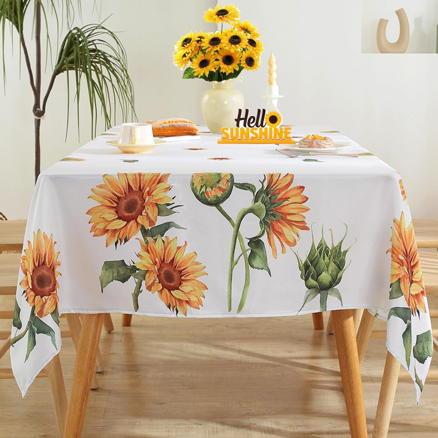 Summer Sunflower Tablecloths for Rectangle Table 60&#x22;x102&#x22;,Yellow Floral Table Cloth,Spillproof Wrink Free Fabric Table Cover for Fall Autumn Camping Picnic Dinning