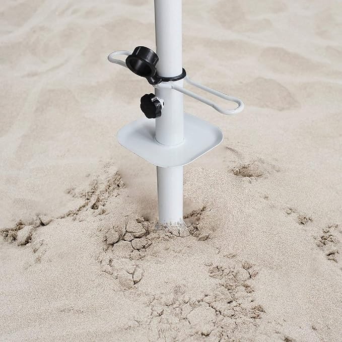 Summer Beach Umbrella Sand Anchor Metal Heavy Duty Outdoor Umbrellas Base Ground Screw Auger with Carry Bag Universal &#x26; One Size Fits All for Sun Protection, Shade, High Winds White