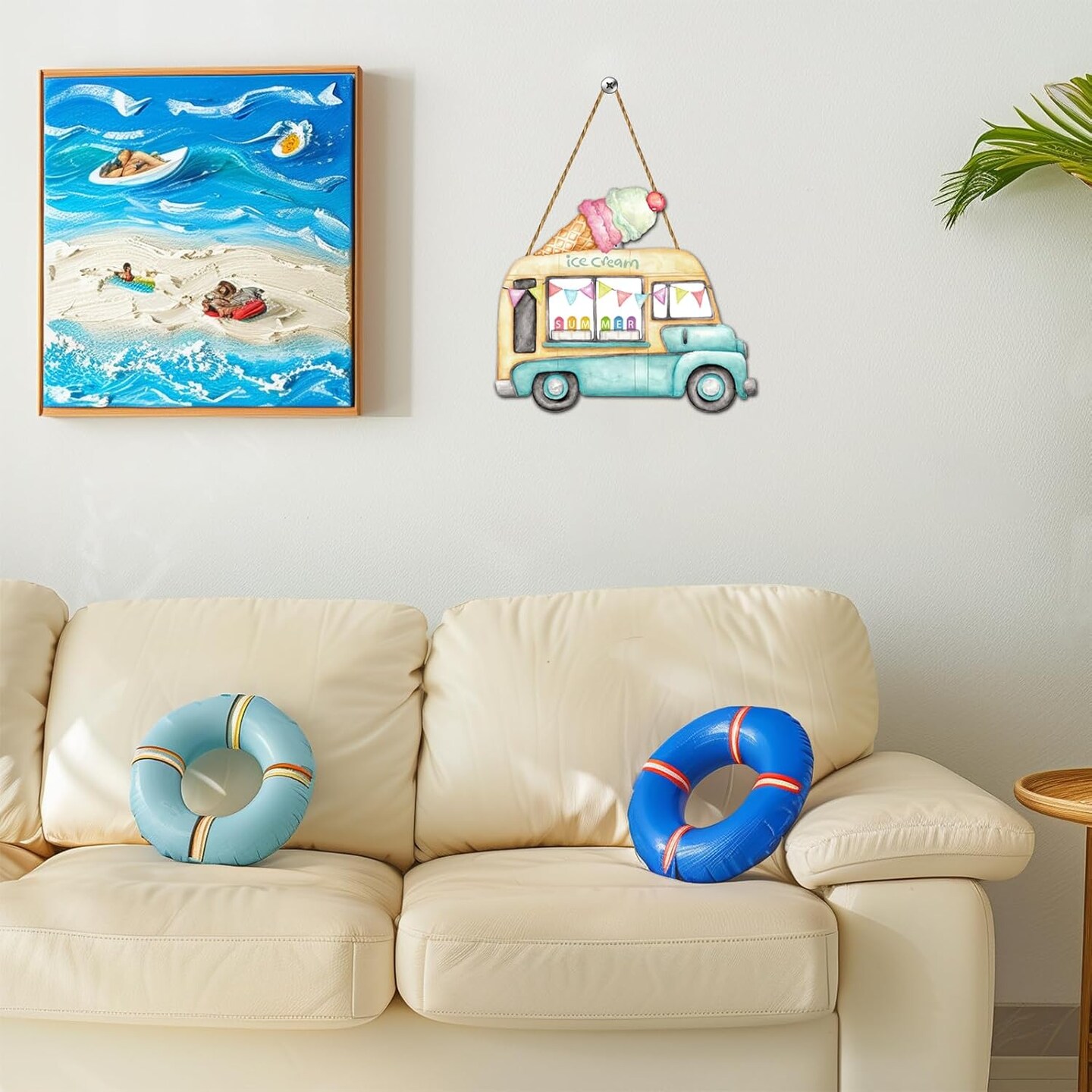 Summer Door Decor Ice Cream Truck Sign Hanging Plaque Colorful Popsicles Wooden Front Door Hanger for Office Wall Indoor Home Decorations