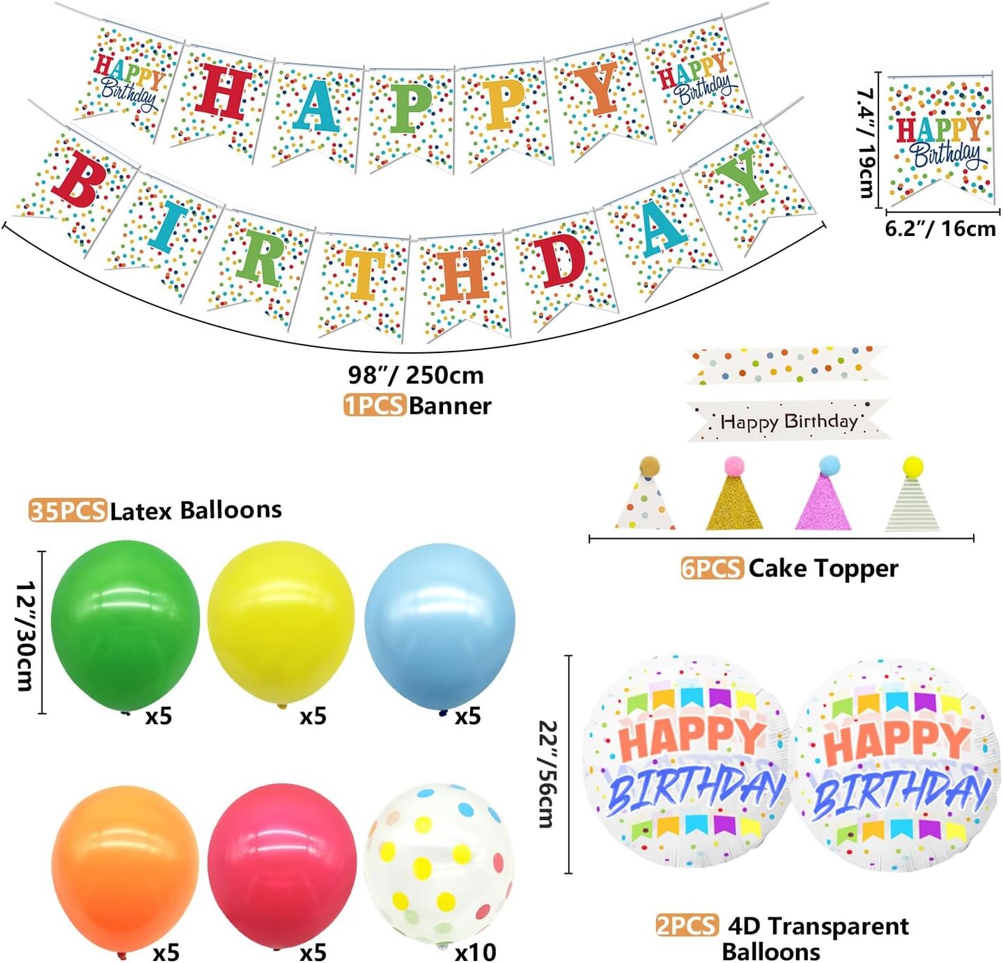 212 PCS Rainbow Party Supplies - Colorful Balloons, Polka Dot Banner, Fringe Curtains, Cake Topper, Plates, Napkins, Cups and Tablecloth for Kid Confetti Sprinkle Party Decorations, Serve 20 Guests