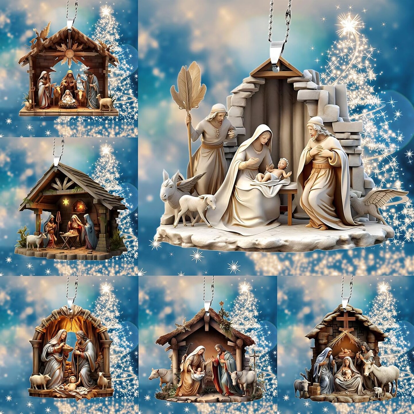 6 Pack Nativity Scene Ornaments for Christmas Tree - Flat 3.15&#x27;&#x27; Height &#x26; Gifts Boxed Keepsake | Nativity Set Indoor, The Birth of Jesus Decor, Religious Gifts for Christian &#x26; Family