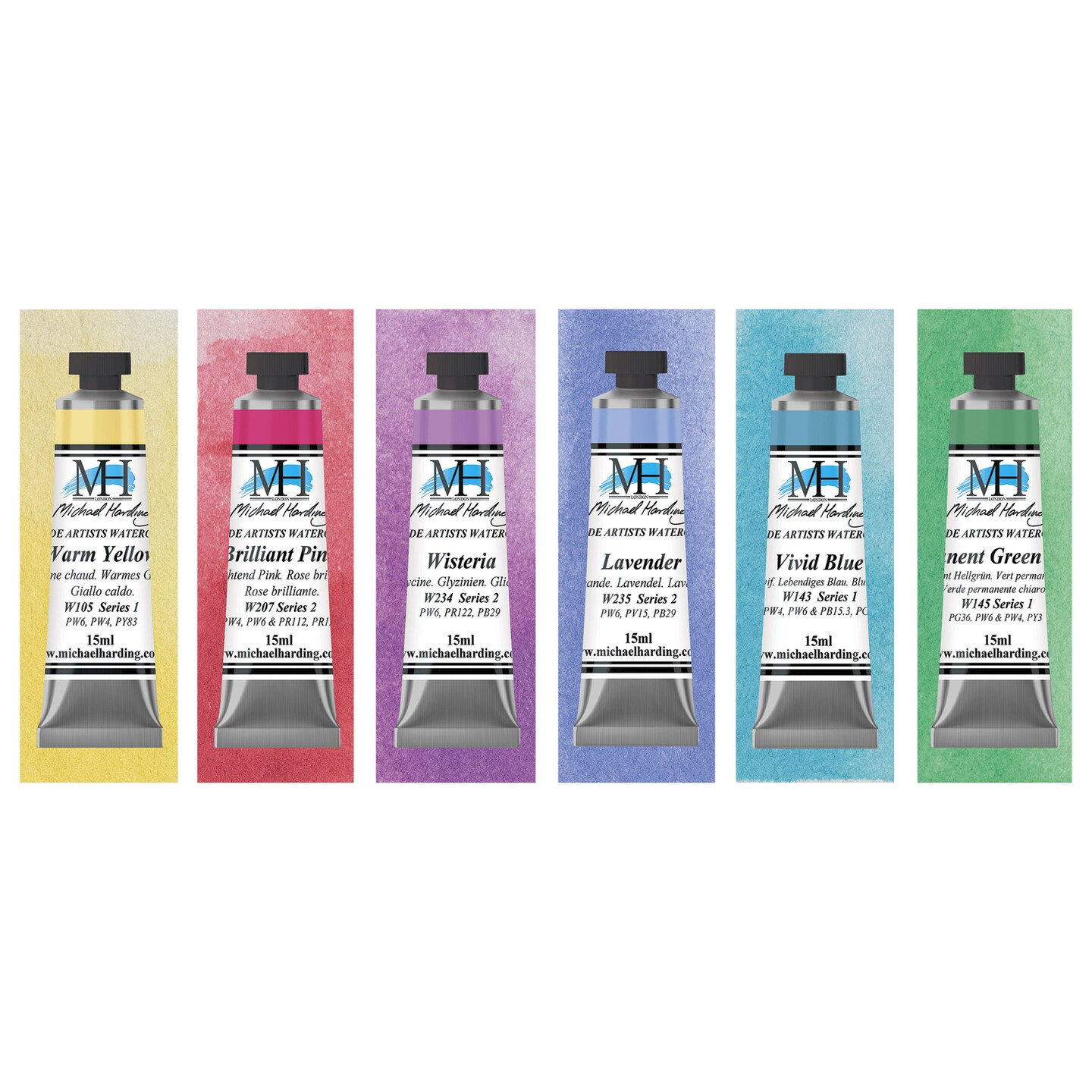 Michael Harding Artists Watercolors - Set of 6, Pastel, 15 ml