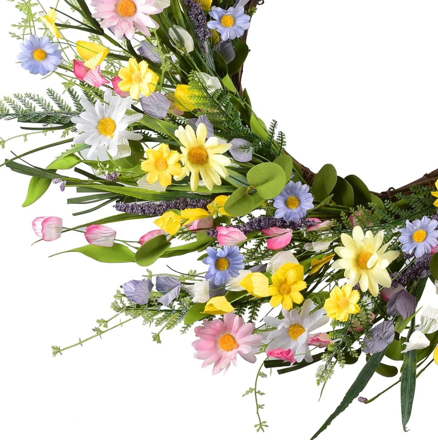 Summer Floral Artificial Daisy Wreath 24Inch Front Door Wreath with Colorful Daisy Summer Wreaths