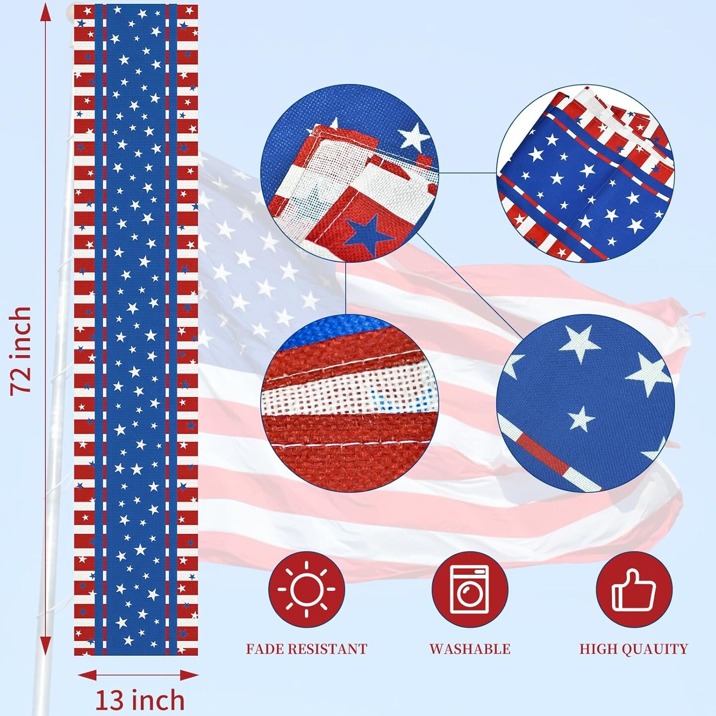 Patriotic Red White Blue Table Runner for Memorial Day, 4th of July, and Veteran&#x27;s Day, Perfect for Home, Party, Kitchen, Dining Decorations