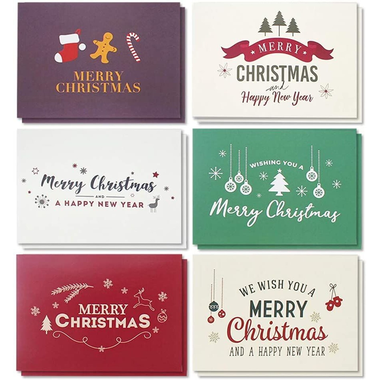 48-Pack Merry Christmas Cards with Envelopes for Holiday Wishes, 4x6 Festive Season Greeting Card for Xmas, 6 Retro Modern Designs