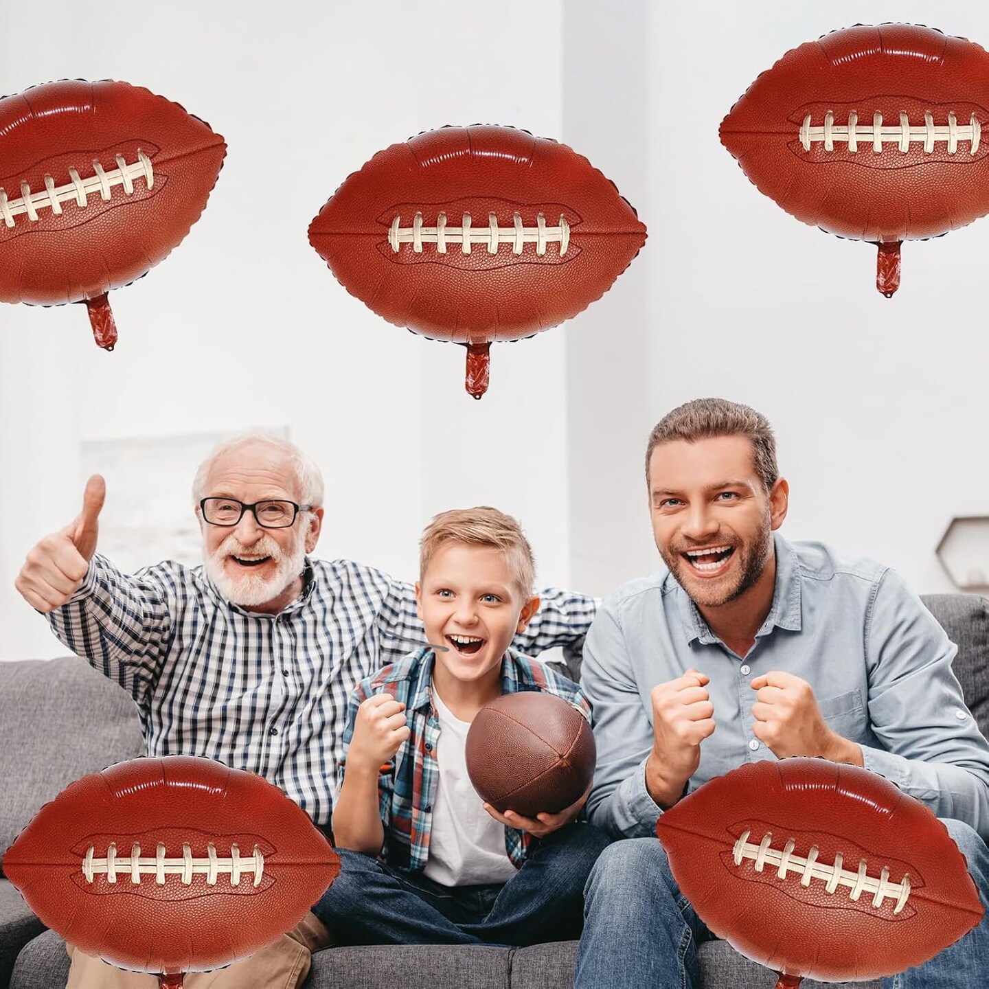 5 Pieces Large Football Party Balloons, Brown Football Shaped Mylar Foil Balloons Sports Theme Party Decorations for Boys Men Football Fans Tailgate Birthday Party Super Bowl Decorations Supplies