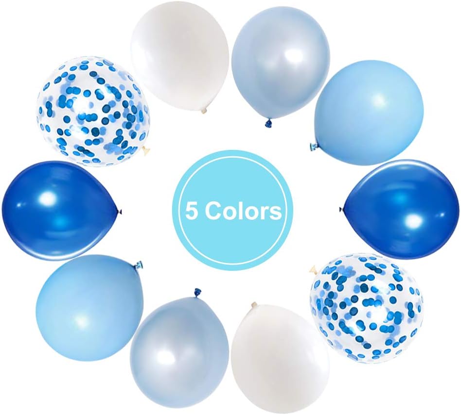 Royal Blue Confetti Latex Balloons, 50pcs 12 inch Light Blue Baby Blue and White Party Balloons for Birthday Wedding Party Decoration
