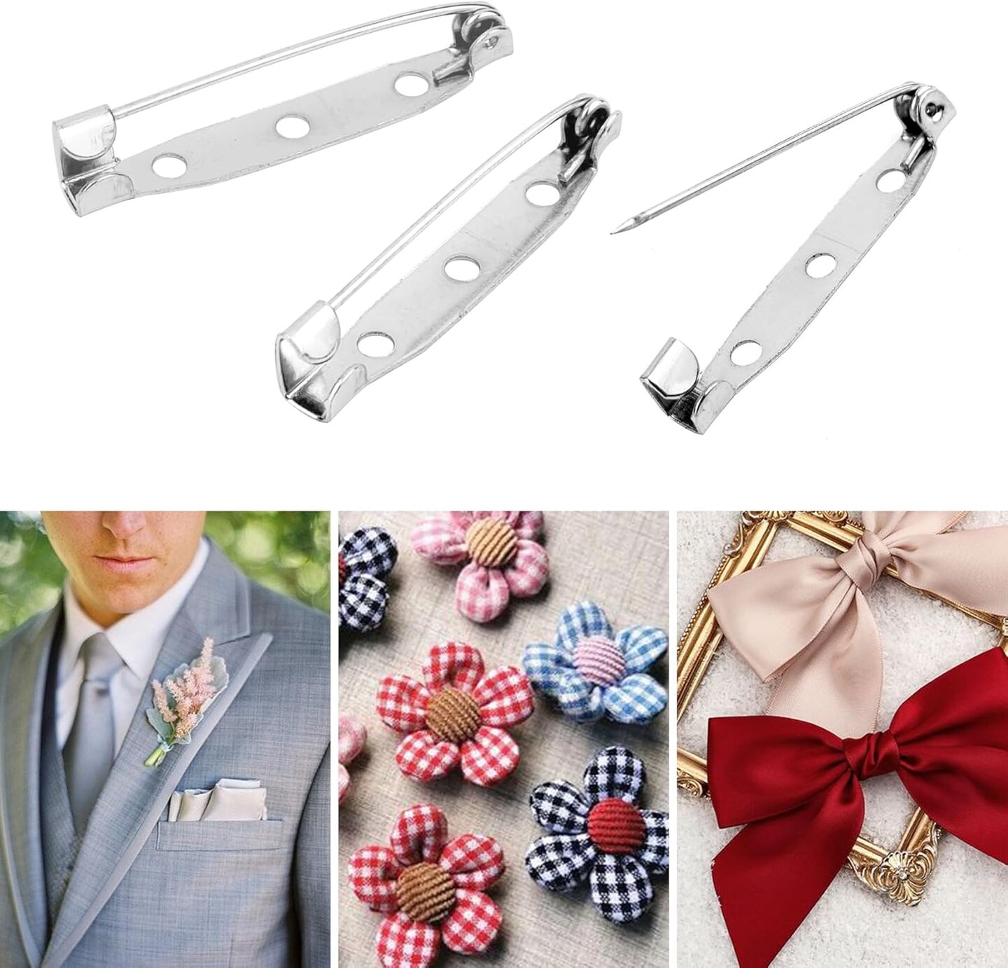 50 Pcs Silver Bar Pins, Safety Pins - Secure Back Clasp - Reliable Brooch Pins for Various Uses Locking Pins Backs Safety Clasp Brooch (35MM, Silver)