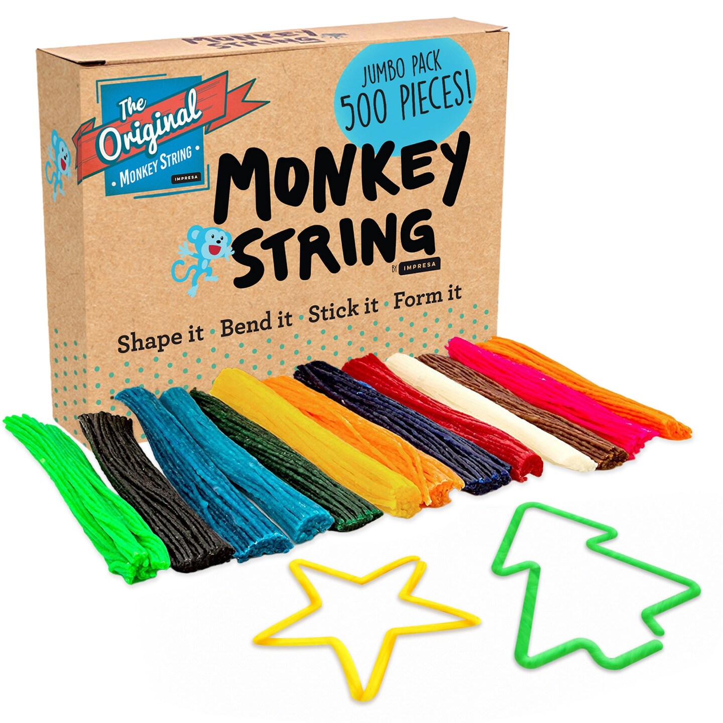 IMPRESA Monkey String from The Original Monkey Noodle - 500 Piece Jumbo Pack - Fidget Sensory Toys for Kids with Unique Needs - Fosters Creativity, Focus, &#x26; Fun -Make Anything In 2D or 3D 13 Colors