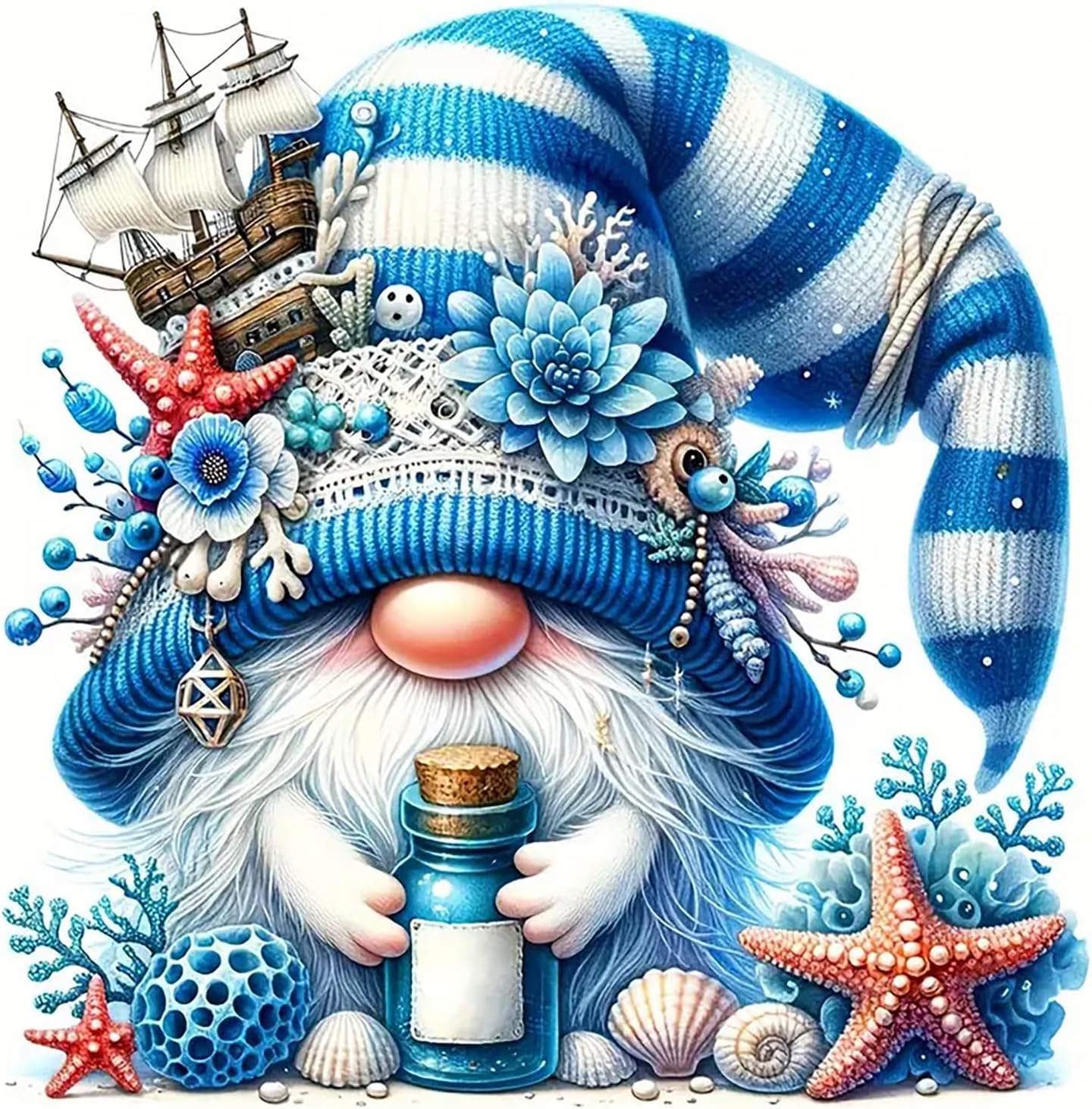 Gnome Drift Bottle Diamond Art Kits for Adults, 5D Diamond Painting Kits for Adults Beginners, DIY Full Round Drill Diamond Dot Painting Gem Art Kits for Adult, Home Wall Decor 13.8x13.8 Inch