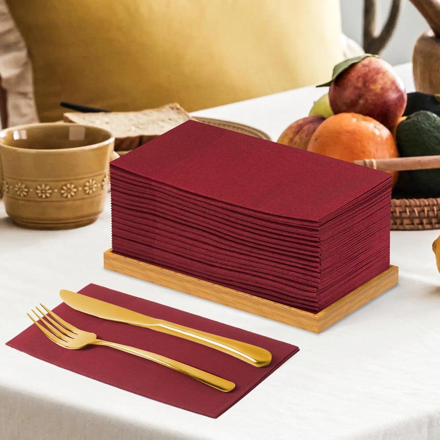100-Pack Burgundy Disposable Dinner Napkins, 16.5×16.5 in, Cloth-Like with Pocket