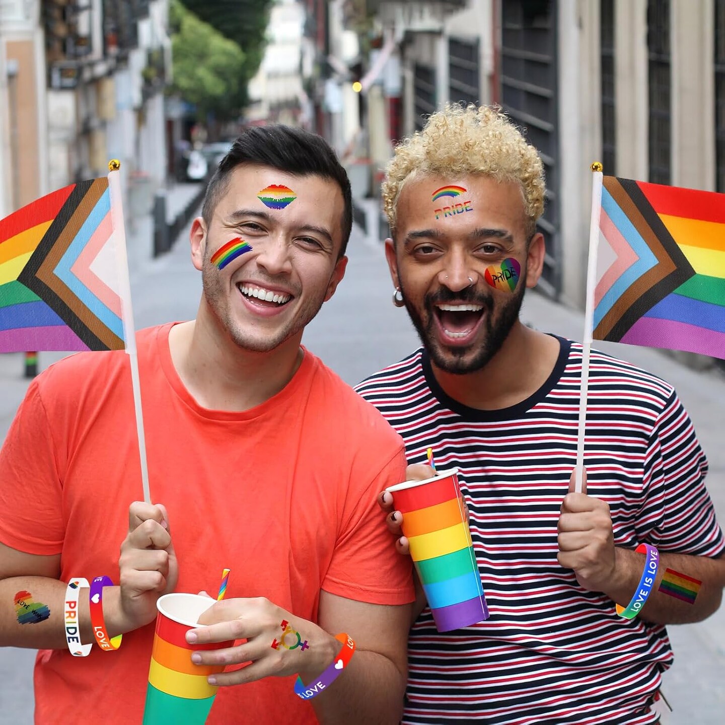 40PCS Pride Accessories Set – Rainbow Flags, Tattoos & Bracelets for LGBTQ Parade
