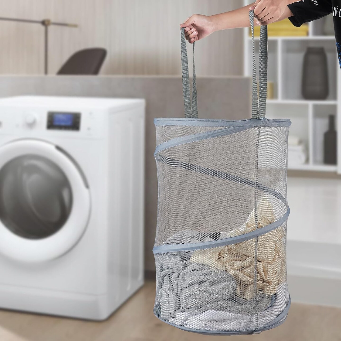 Mesh Popup Laundry Hamper 115L Collapsible Laundry Basket Extra Large Capacity Foldable Clothing Storage Basket with Handles