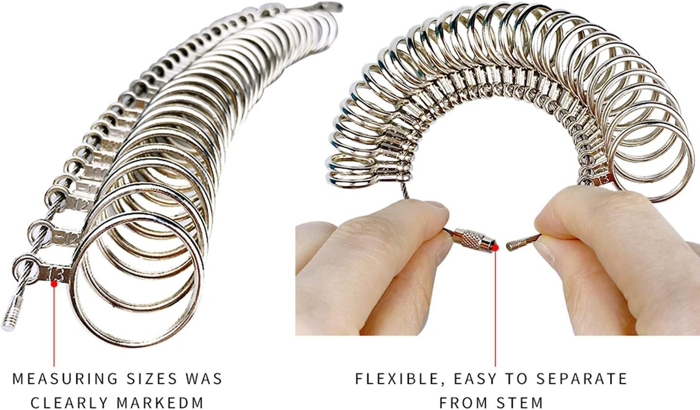 Metal Ring Mandrel Kit with Rubber Mallet, Finger Gauge, US Sizes 0–13